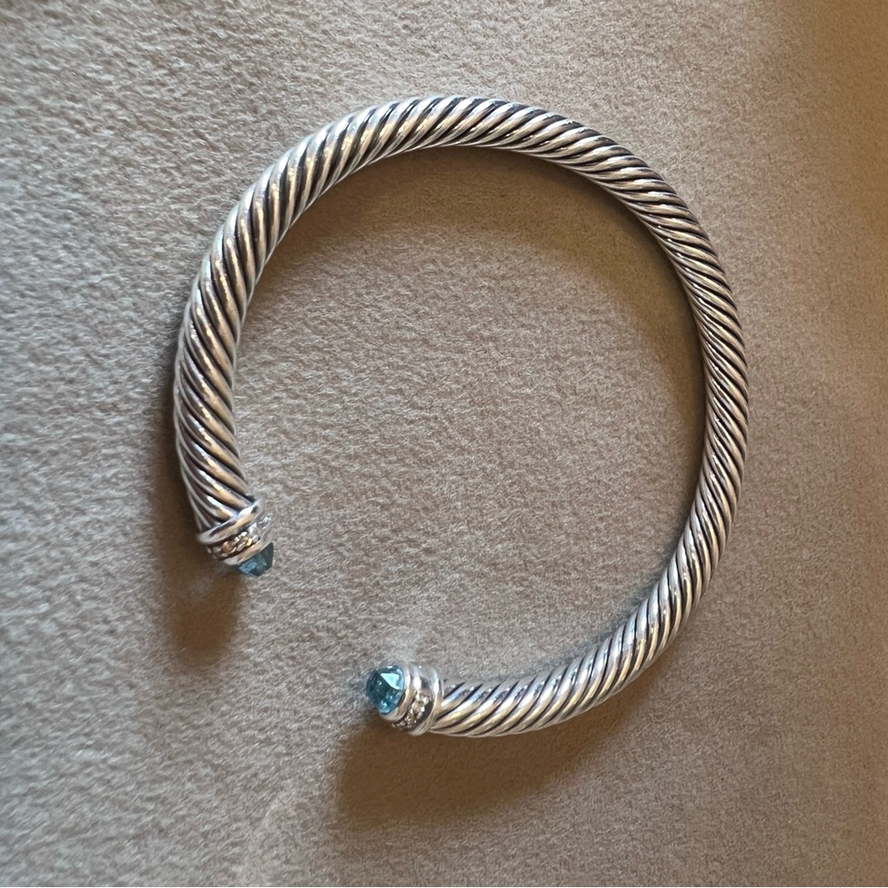 David Yurman Classic cable bracelet with blue topaz and pave diamonds
